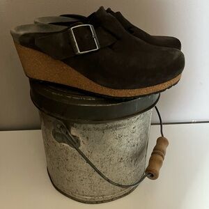 Papillio(by Birkenstock) Brown Suede Cork Wedge Clogs size 38 or sz 8.